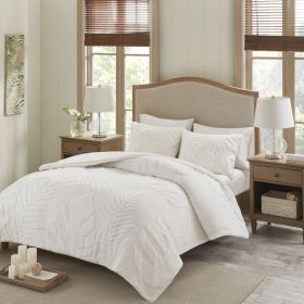 Full/Queen 3 Piece Tufted Cotton Chenille Palm Duvet Cover Set