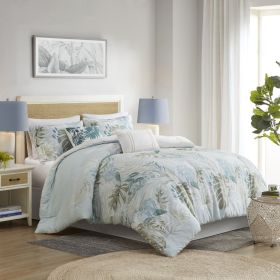 6 Piece Oversized Cotton Comforter Set with Throw Pillow Blue Cal King