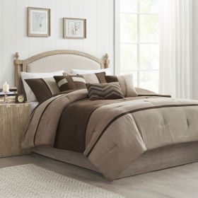 7 Piece Faux Suede Comforter Set Brown Queen