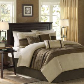 7 PC Pieced Faux Suede Comforter Set Natural King