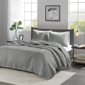 3 Piece Quilt Set Grey King/Cal King