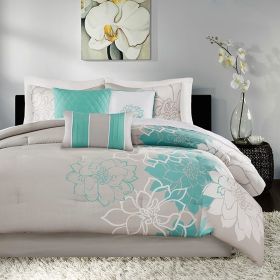 Printed Cotton Sateen Comforter Set Aqua Queen