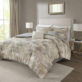 7 Piece Textured Cotton Blend Comforter Set Gray Cal King