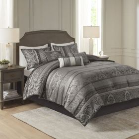 7 Piece Jacquard Comforter Set Grey Cal King