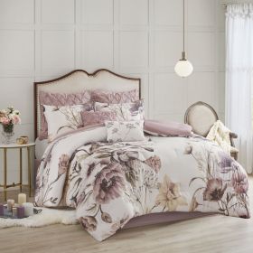 8 Piece Cotton Printed Comforter Set Blush Queen