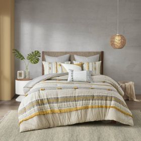 3 Piece Cotton Comforter Set Gray/Yellow Full/Queen