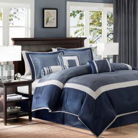 7 Piece Comforter Set Navy King (Color: as Pic)