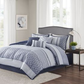 7 Piece Jacquard Comforter Set Navy Cal King (Color: as Pic)