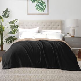 Heavyweight Crystal Velvet Blanket, 71" x 87" Ultra Soft Plush Bed Throw for Couch & Sofa, Reversible Sherpa Fleece & Double-Sided Warm Velvet Bl (Color: Black + Beige, size: QUEEN)