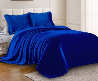Heavyweight Crystal Velvet Blanket, 71" x 87" Ultra Soft Plush Bed Throw for Couch & Sofa, Reversible Sherpa Fleece & Double-Sided Warm Velvet Bl (Color: Royal Blue, size: QUEEN)