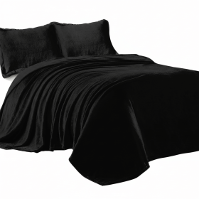 Heavyweight Crystal Velvet Blanket, 71" x 87" Ultra Soft Plush Bed Throw for Couch & Sofa, Reversible Sherpa Fleece & Double-Sided Warm Velvet Bl (Color: Pearl Black, size: QUEEN)